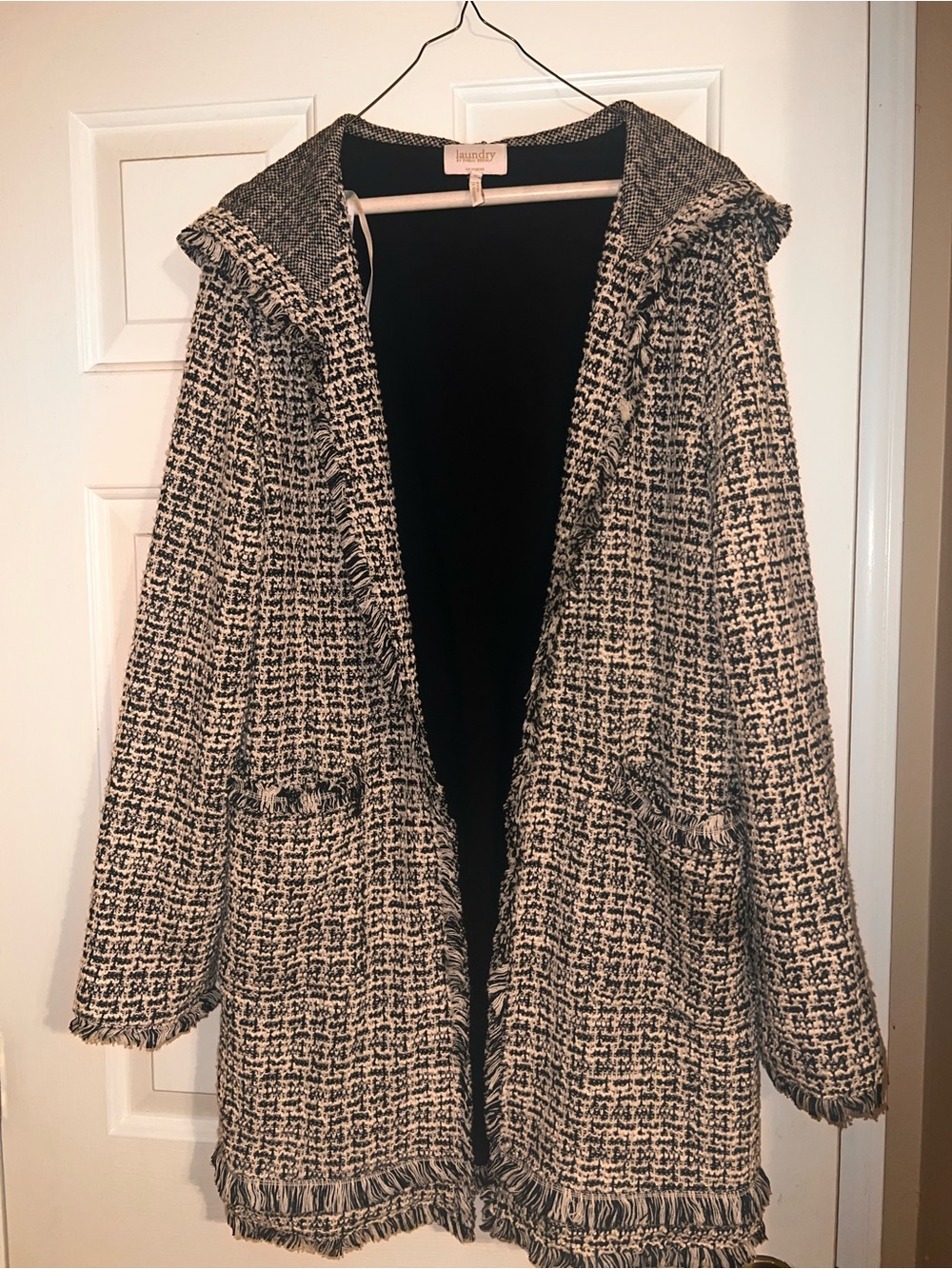 Laundry By Shelli Segal Black and White Tweed Hooded Trench Coat